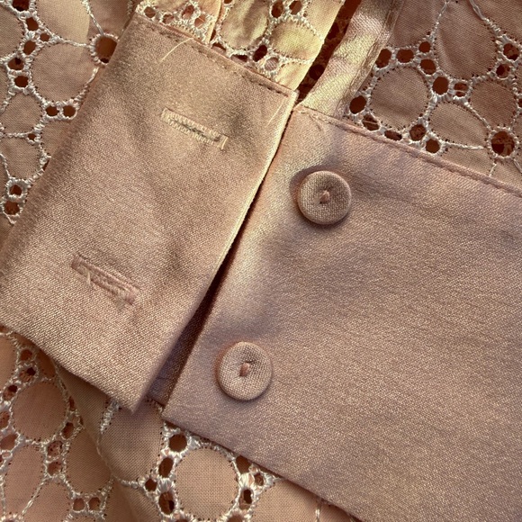 Sister Jane Elegant Pink Eyelet Dress Semi Sheer Knee Length Slit On Side Size M - Picture 6 of 7